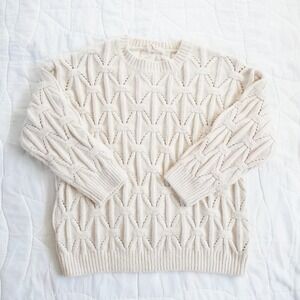 Loved + Adored Cream Cable Knit‎ Geometric Sweater Women's Medium M